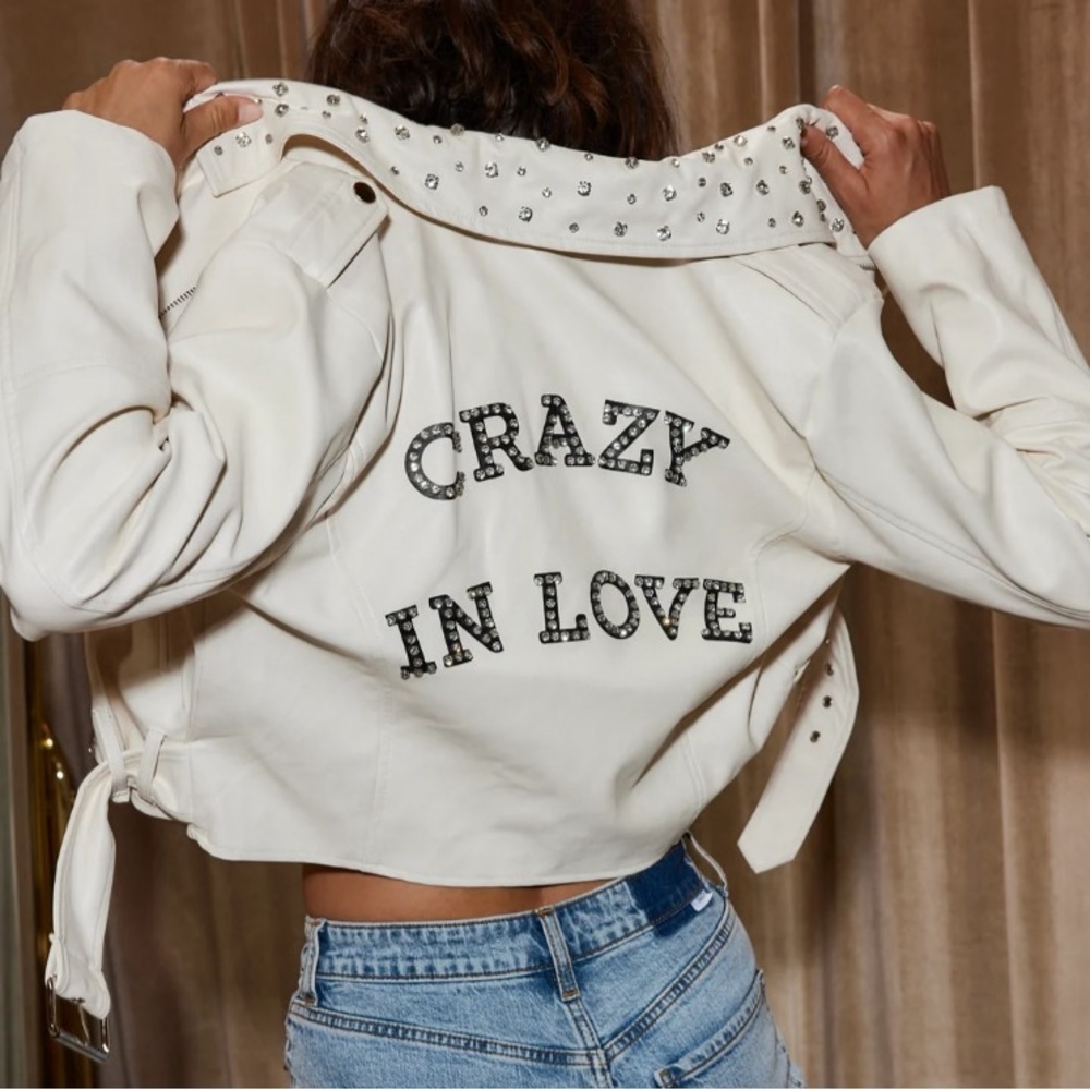 12th Tribe Crazy In Love Ivory Faux Leather Jacket